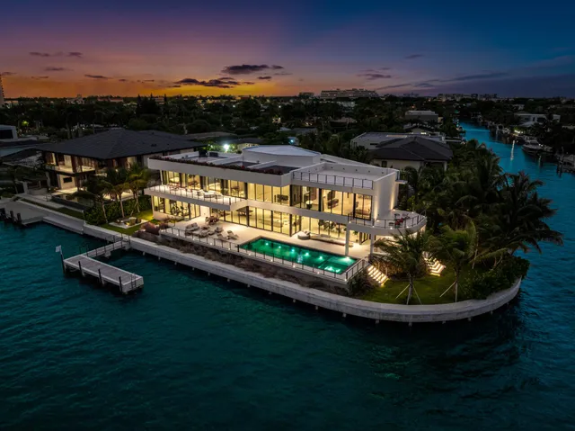 Luxury Miami waterfront property at twilight